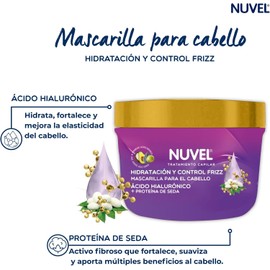 Nuvel Mascarilla Capilar Anti Frizz con Ácido Hialurónico y Proteína de Seda 200 g Hidratación Profunda Control de Encrespamiento, 4 Aceites Naturales (Coco, Aguacate, Oliva, Girasol) Cabello Suave Sedoso y Brillante