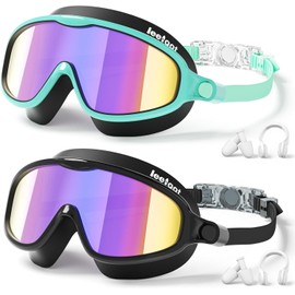 2 Pack Kids Swim Goggles, Anti-Fog UV Protection Swimming Goggles for Boys Girls Age 3-14, Leakproof Youth Goggles