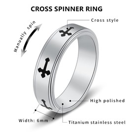 Anxiety Rings for Women Men Cross Spinner Ring Fidget Toys Adults Titanium Stainless Steel Silver Fidget Ring women Adults Size 9