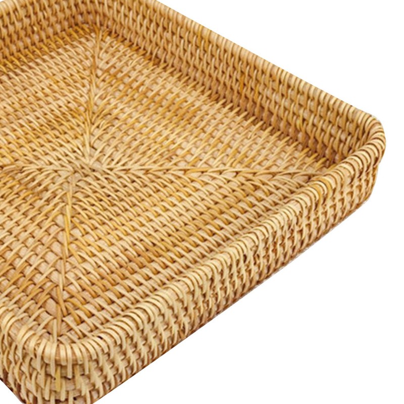 Rattan Tray Tabletop Organization Hand Woven Snack Storage Basket Multifunctional