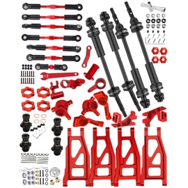 HopsupRC Upgrades Part for 1/10 Rustler/Stampede/Slash VXL 4X4,Big Bore RC Shocks&Steel Drive Shaft CVD&A Arm&Caster Block,Steering Blocks,Rear Stub Axle Carriers&Steering Bellcranks&Hex Hub,Red