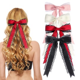 4 Pack Lace Hair Bows 4 Colors Bow Hair Clips for Women Girls, Hair Bows Hair Ribbons for Wedding Birthday Valentine’s Day