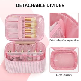 Makeup Bag, Portable Cosmetic Bag, Large Capacity Travel Makeup Case Organizer for Women and Girls, Train Case Makeup Bag for Toiletries for Traveling with Handle and Divider