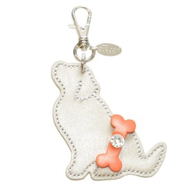 [Happy] Golden Retriever Charm Dog Genuine Leather Cow Leather Rhinestone with Jewel 5 Colors Keychain Made in Japan hc-30 Bag Charm Key Ring, beige