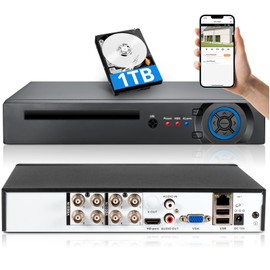 Fuers 5MP 8CH CCTV DVR Recorder with 1TB HDD,Human/Face Detection, 8 Channel 1080p H.265+ Hybrid 6-in-1 Home Surveillance Wired DVR for HD-CVBS/XVI/TVI/CVI/IP/AHD Analog Security Camera,Remote Access