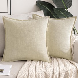 MIULEE Pack of 2 Faux Linen Decorative Throw Pillow Covers 20x20 Inch Square Rustic Farmhouse Burlap Pillowcases Cushion Covers for Couch Bed Sofa Living Room Cream White