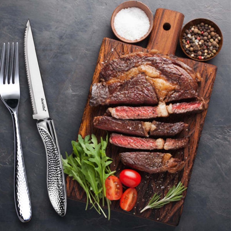 dearithe Steak Knives Set of 6, Stainless Steel Serrated Sharp