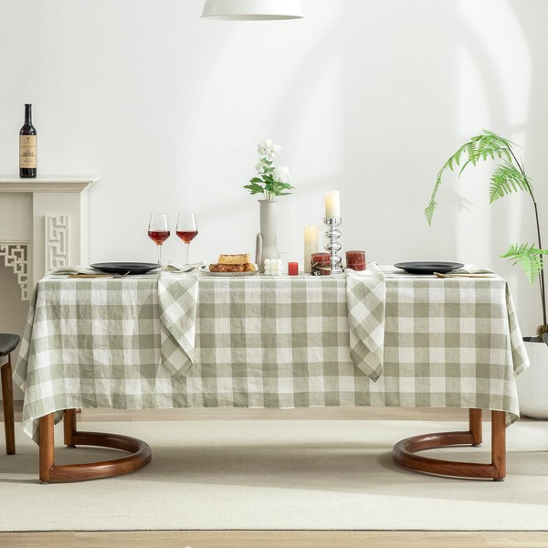 EVERLY 100% Yarn-Dyed Linen Rectangle Tablecloths 60x108Inches for Dining,Buffet Parties,Picnic,Events