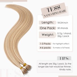 TESS Nano Tip Hair Extensions Real Human Hair Nano Ring Beads Included #18P613 Ash Blonde & Bleach Blonde - Cold Fusion 50 Strands 35g - 20 Inch