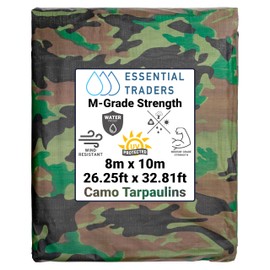 Premium Camouflage Heavy Duty Tarpaulin, 90gsm Waterproof Cover Ground Sheet Forest Tarp, Army Camo Basha, Weatherproof Tear & UV Resistance Military Sheet (8m x 10m)