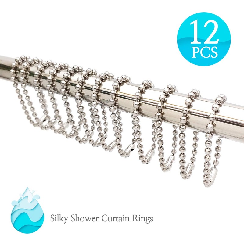 BallchainAge Shower Curtain Hooks, Shower Curtain Rings 12pcs, spa-Quality Look-Silver
