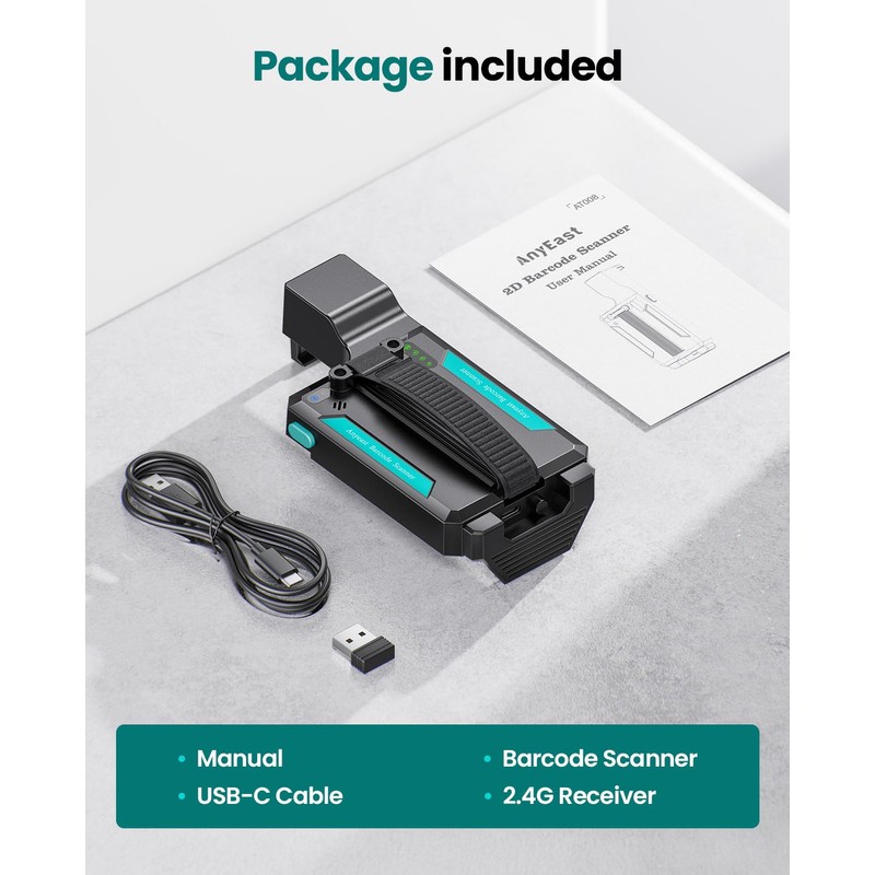 Anyeast Bluetooth Barcode Scanner 2D QR 1D Wireless Back Clip