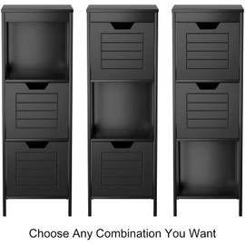 LUARANE Bathroom Floor Storage Cabinet, Wooden Side Storage Organizer Cabinet with 2 Removable Drawers 1 Open Shelf, Narrow Free Standing Sideboard for Entryway Living Room Kitchen (Black)