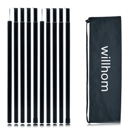 Adjustable Tent Poles - Portable Steel Rods for Camping Tarps and Canopies, 2 Sets of Black Lightweight Poles for Shelter and Shade. Ideal for Backpacking, Hiking, Outdoor Adventures.