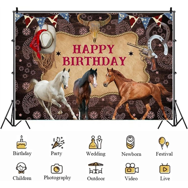 Horse Birthday Party Saddle Up Celebration Banner Decoration One Wild