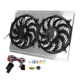 Smileracing Full Aluminum Shroud+2X 12" Slim Fans+Thermostat Relay Kit Compatible with Radiator 1982-2002 C-hevy S10 Blazer 1984-1990 Corvette 5.7L V8 Conversion Models Only