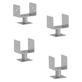GRUNDLINE - Post anchor, type U, made of steel, screw-on sleeve - PMFU, 101 x 100 x 100 mm, galvanised zinc, silver, for fences, shelters, carports, pergolas