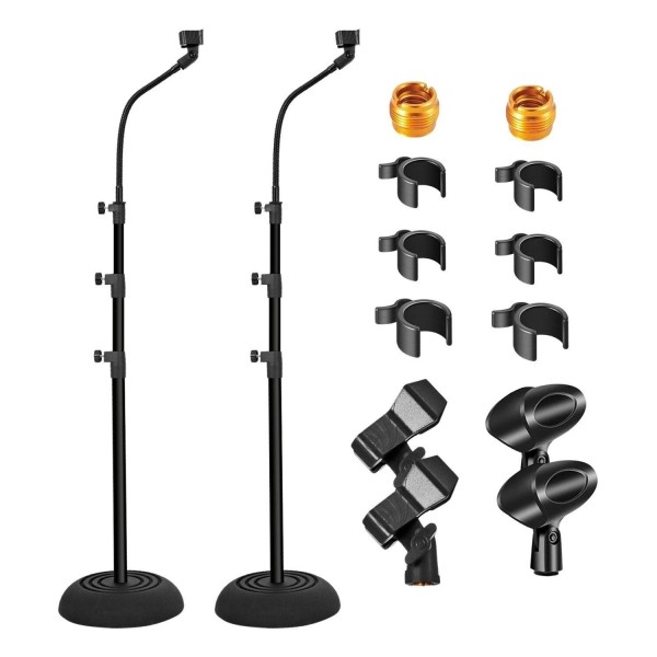 5Core Mic Stand 2Pcs Floor Adjustable Round Base Metal Microphone