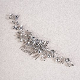 Jumwrit Wedding Hair Comb Rhinestone Teardrop Crystal Hair Comb Handmade Bridal Headpiece Hair Clip Party Hair Accessories for Wedding Bride Bridesmaid（Silver）