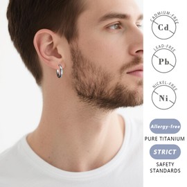 TGNEL Large Mens Earrings Titanium Hoop Earring for Men Sensitive Ears Silver