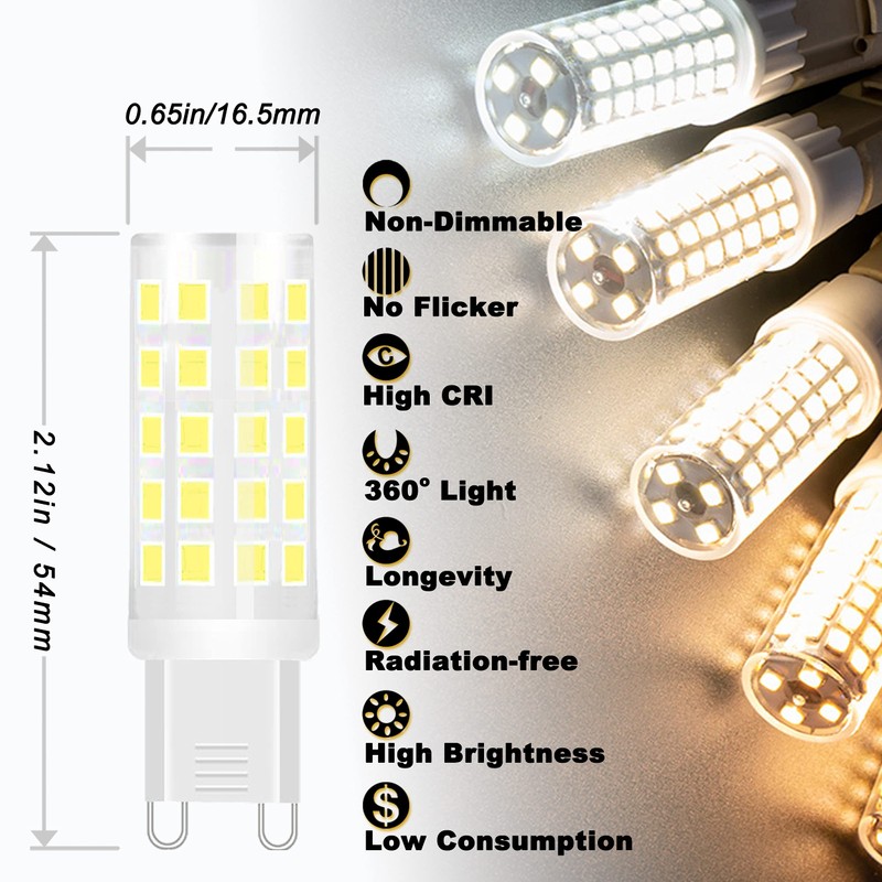 ALIDE G9 Led Bulbs 5W 6000K Daylight Cool Bright White,50W-60W