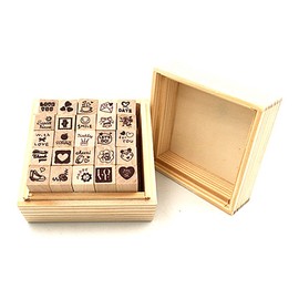 Diary Stamp Set,Wooden Rubber Signet for Children DIY Scrapbooking Planner Card Making(25pcs,Love Heart)