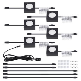 LUMILAND Wired LED Puck Lights Square 2.68" Wide 3000K, 120V Plug-in or Hardwired Installation with Recessed or Surface Mounted, Black, Set of 6