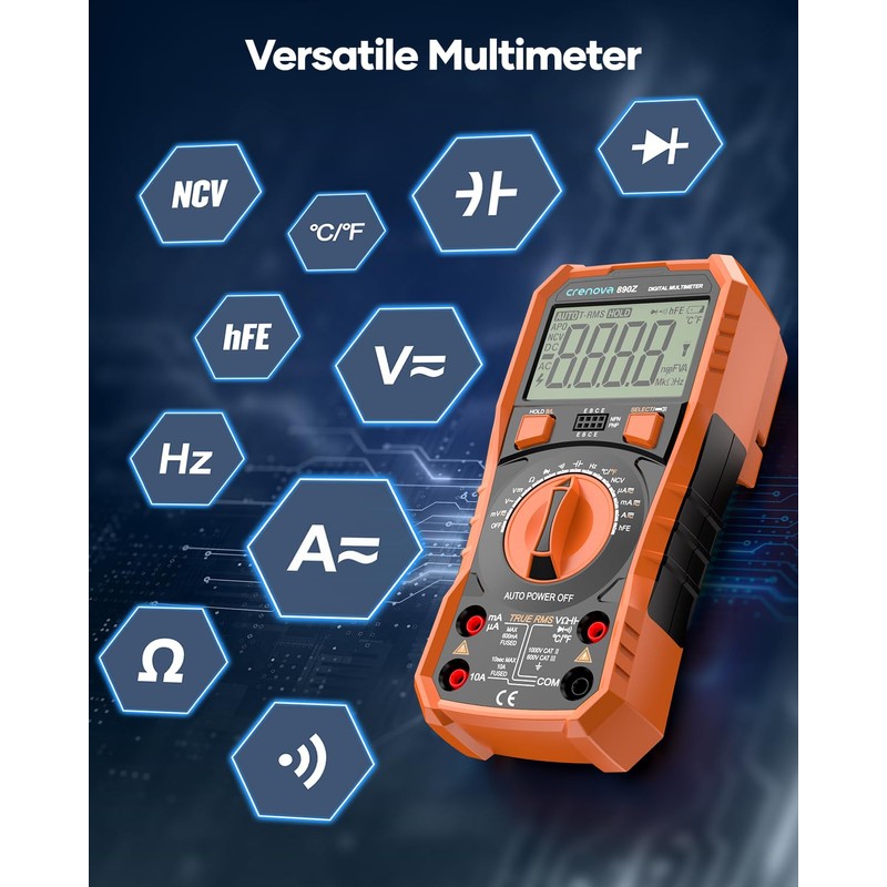Crenova 890Z Digital Multimeter, 6000 Counts TRMS Multimeter Tester, DC