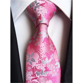 Elfeves Men's Women Boys Pink White Small Designer Jacquard Silk Tie Formal Self Necktie