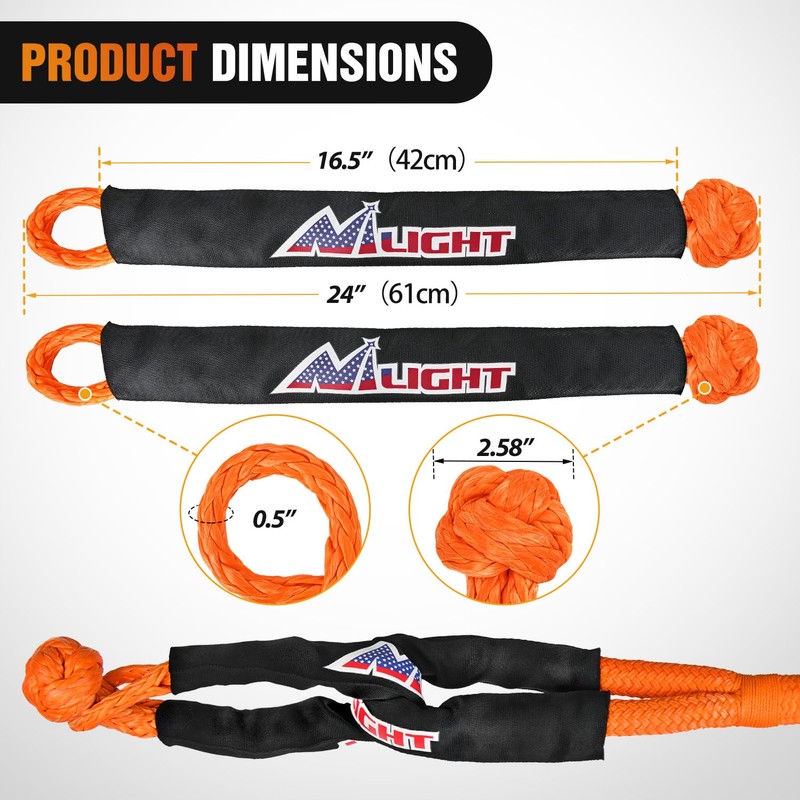Nilight Kinetic Recovery Tow Rope Kit with 2 Soft Shackle
