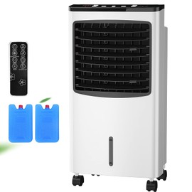 HOMGX Rolling Evaporative Air Cooler, 3-in-1 Air Conditioner w/Fan & Humidifier, Portable Bladeless Quiet Electric Fan with Remote Control & Casters, 2 Ice Box & 8 Liter Water Tank for Home/Office