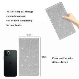 TILDOSAC Car Registration & Insurance Card Holder Leather Auto Glove Box Organizer Document Wallet with Magnetic Shut (Large-Glitter Silver)