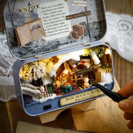 Dollhouse Furniture Set, Mini Green House Model Tiny with Led Birthday Gifts DIY Dollhouse Kit Dollhouse Miniature with Furniture for Adults Kids (Ramble in Winter)