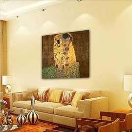 Wieco Art Extra Large The Kiss by Gustav Klimt Famous Oil Paintings Reproductions Stretched and Framed Modern Giclee Canvas Prints Artwork Pictures on Canvas Wall Art Ready to Hang for Home Decor XL