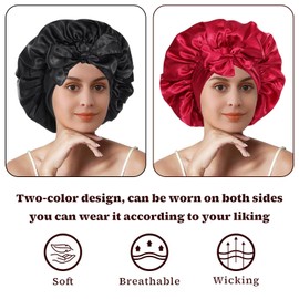 Coubeau Sleep Cap Satin Bonnet for Women - Pack of 2 Sleep Cap Silk Adjustable Satin Hair Cap Breathable Hair Cap Silk Bonnet Sleep Cap for Women and Girls