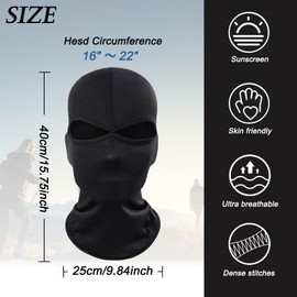 SEFIRST Pack of 2 Balaclava with 2 Holes, Motorcycle Face Cover, Ski Mask, Neck Gaiter for Men and Women, Cooling Balaclava, UV Protection, Breathable Mask for Cycling Sports, One Size (Black)