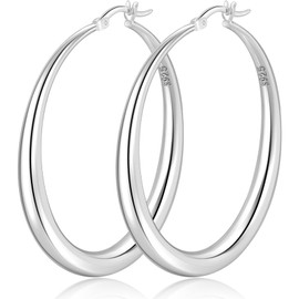 PABBEU S925 Sterling Silver Hoop Earrings Large Silver Hoop Earrings for Women Hypoallergenic Lightweight Big Thick Silver Hoop Earrings for Women Girls (30/40/50/60mm)