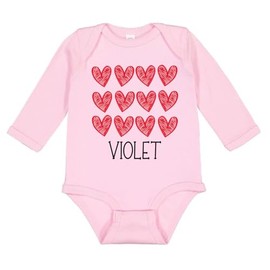 Hearts Violet Long Sleeve Baby Infant One Piece Bodysuit Newborn Light Pink