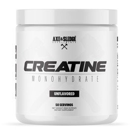 Axe & Sledge Basics Creatine | Unflavored, Enhances Strength & Performance, Increases Lean Body Mass, 50 Servings | Pure Creatine Monohydrate, No Fillers or Artificial Substances | 50 Servings