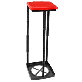 com-four® garbage bag stand with lid, can be set up in 3 possible heights, ideal for home, garden, workshop and camping for your garbage disposal (Lid - red)
