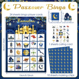 Liliful 35 Pcs Eid Al Adha Bingo Games 24 Players Eid Mubarak Bingo Cards Ramadan Party Favors for Boys Girls Adults Family Classroom Activities Muslim Festival Party Games Supplies