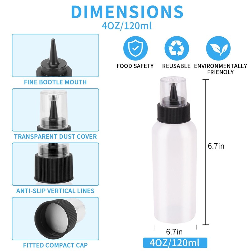 DODHEG 6 Pcs Writer Bottles, Small Squeeze Bottle, Condiment Squeeze
