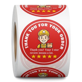 500Pcs 2" Thank You for Your Order Stickers, Food Delivery Stickers, 5 Star Review Delivery Labels, Sealing Stickers for Takeout Boxes Food Delivery Accessories Lable