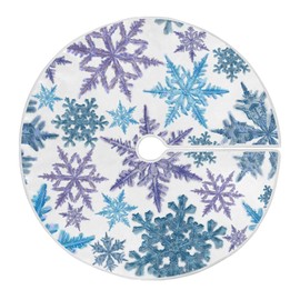 Christmas Purple Blue Snowflake Tree Skirt, Seasonal Tree Mat Holiday Party Supplies Ornaments Indoor Outdoor Decorations for Tabletop Trees 35.4 Inches