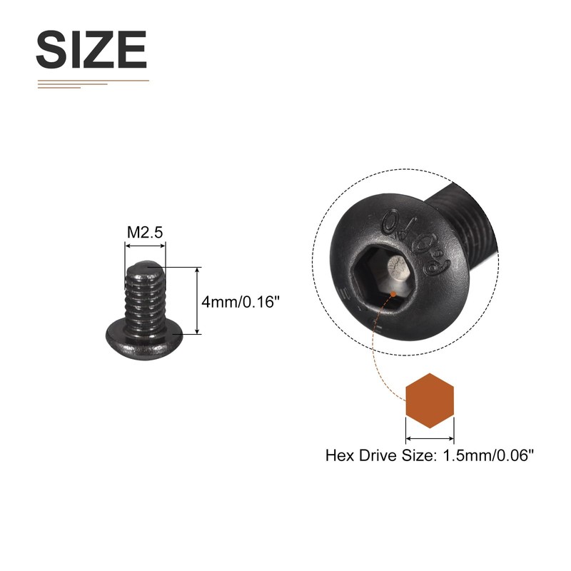 DTGN M2.5-0.45x4mm Button Head Socket Cap Screws - 100Pack -