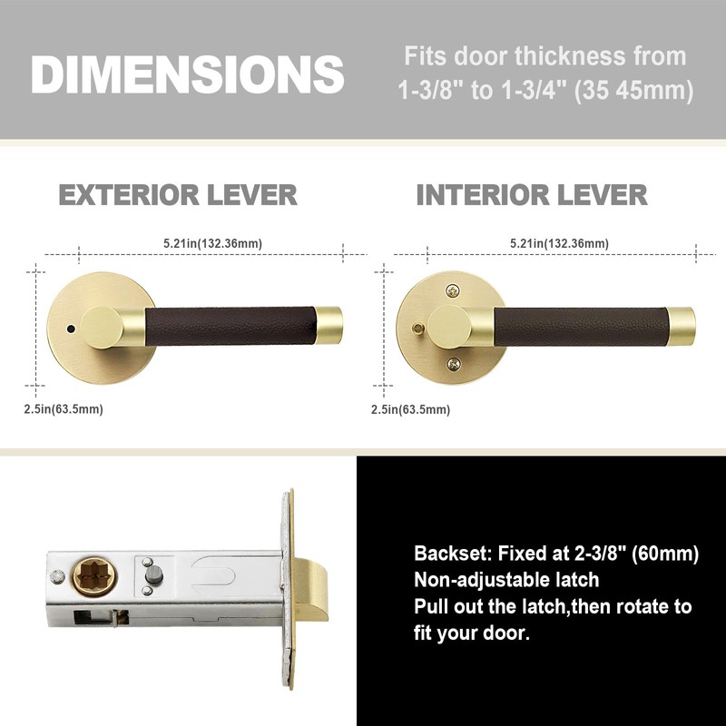 FLIRABBIT Leather Wrapped Brass Privacy Door Handle – Brass Interior