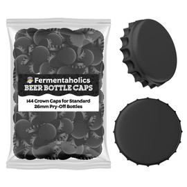 Fermentaholics Black Beer Bottle Caps - 144 Count Oxygen Absorbing Bottle Lids – 26mm Crown Caps for Homebrewing Beer, Cider, Soda, DIY Crafts and more – Fits Standard American Pry-Off Bottles