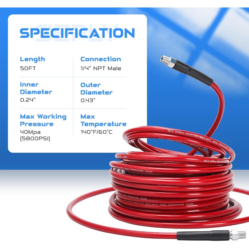 Sewer Jetter Kit for Pressure Washer, 50FT 5800 PSI Drain