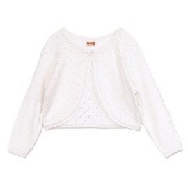 Minora Baby/Child Bolero Christening Vest Knitwear Girls Long Sleeve Button Detail on Collar 3-10 Years, Bone ajur_patterned