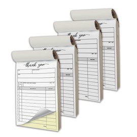 Herzii Prints - 4 Pack Receipt Pad, 3.4x5.5 Handheld - Receipt Book with Carbon Copies - Invoice Book for Small Business, Sales Order Book, 2-Part Carbonless (50 Sets) White/Yellow